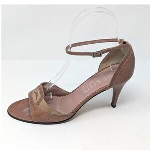 Vintage Anne Klein New York Leather Suede Wingtip Inspired Open Toe Strap Heels